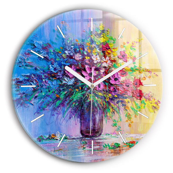 Wanduhr rund mit motiv Blumen in einer Vase