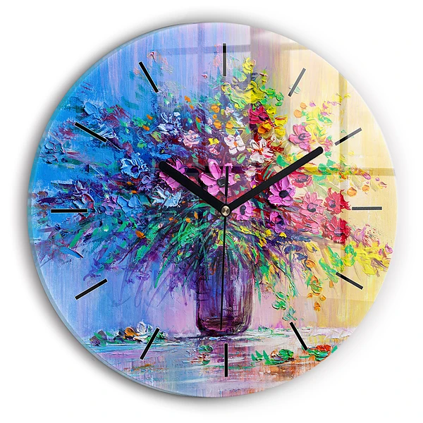 Wanduhr rund mit motiv Blumen in einer Vase