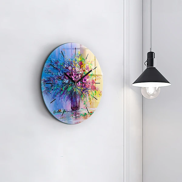 Wanduhr rund mit motiv Blumen in einer Vase