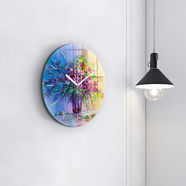 Wanduhr rund mit motiv Blumen in einer Vase