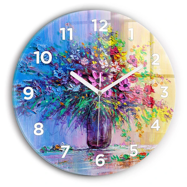 Wanduhr rund mit motiv Blumen in einer Vase