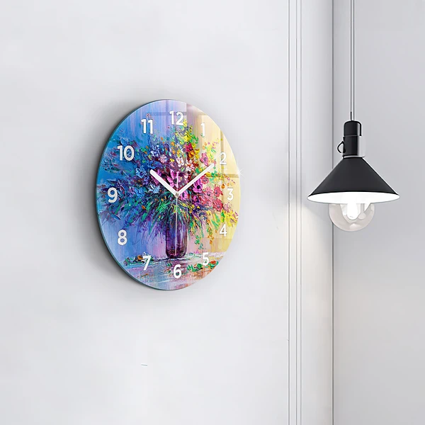 Wanduhr rund mit motiv Blumen in einer Vase