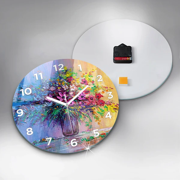 Wanduhr rund mit motiv Blumen in einer Vase