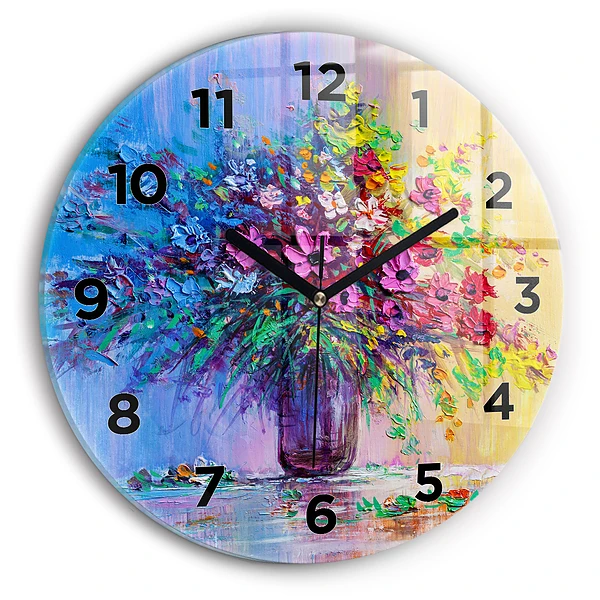 Wanduhr rund mit motiv Blumen in einer Vase