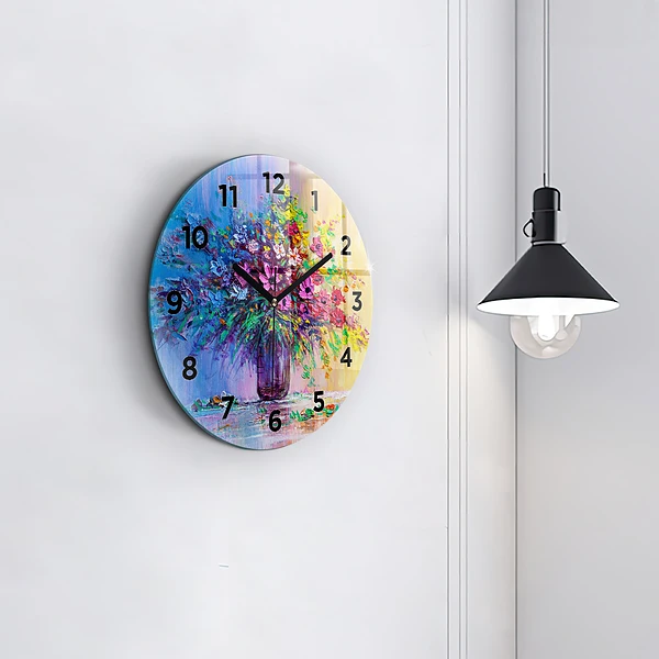 Wanduhr rund mit motiv Blumen in einer Vase