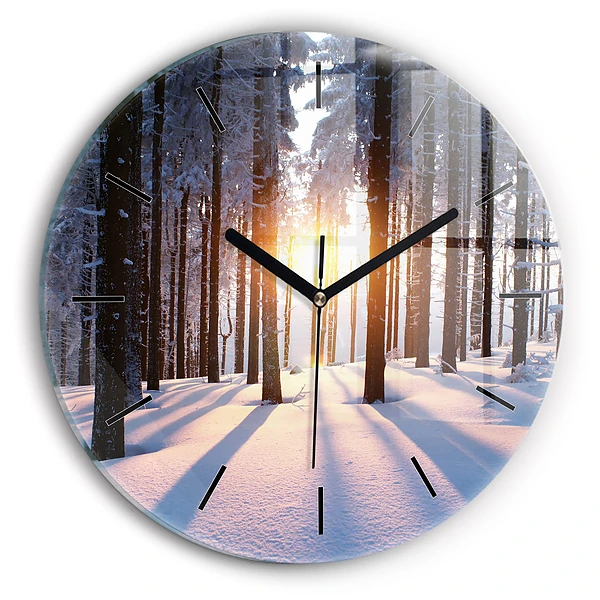 Wanduhr glas rund Sonnenuntergang Wald