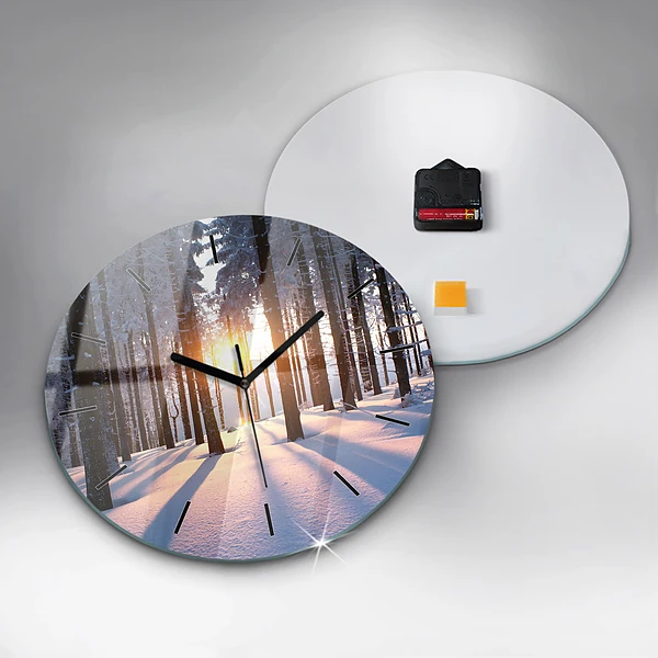 Wanduhr glas rund Sonnenuntergang Wald