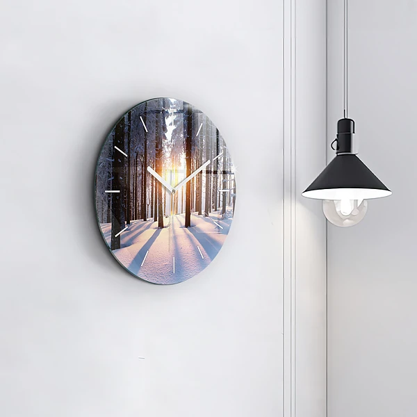 Wanduhr glas rund Sonnenuntergang Wald