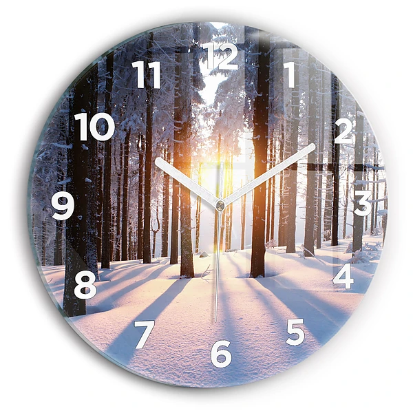 Wanduhr glas rund Sonnenuntergang Wald