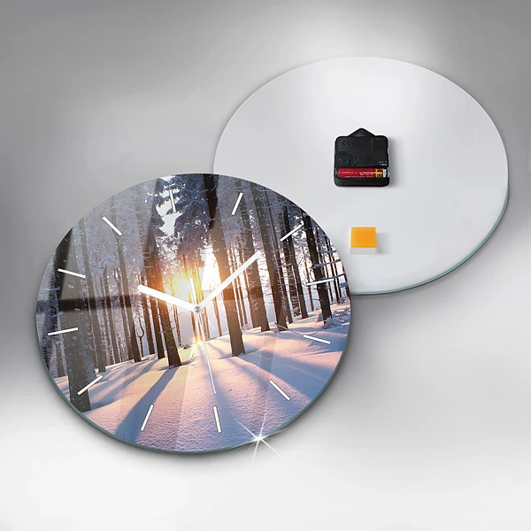 Wanduhr glas rund Sonnenuntergang Wald