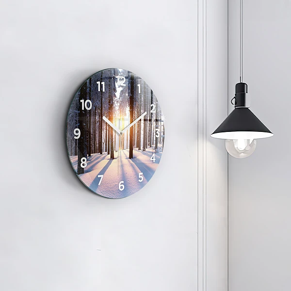 Wanduhr glas rund Sonnenuntergang Wald