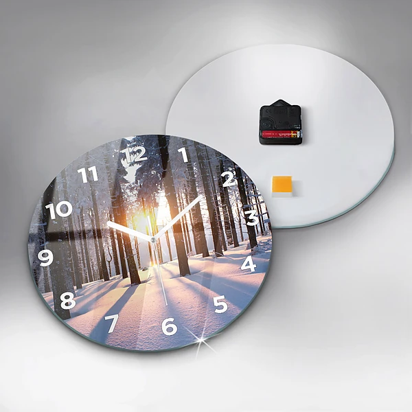 Wanduhr glas rund Sonnenuntergang Wald