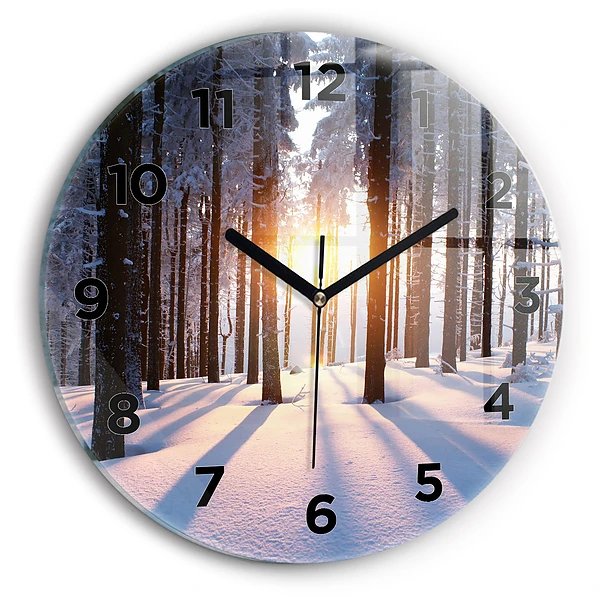 Wanduhr glas rund Sonnenuntergang Wald