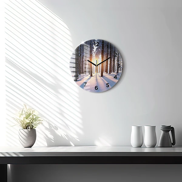 Wanduhr glas rund Sonnenuntergang Wald