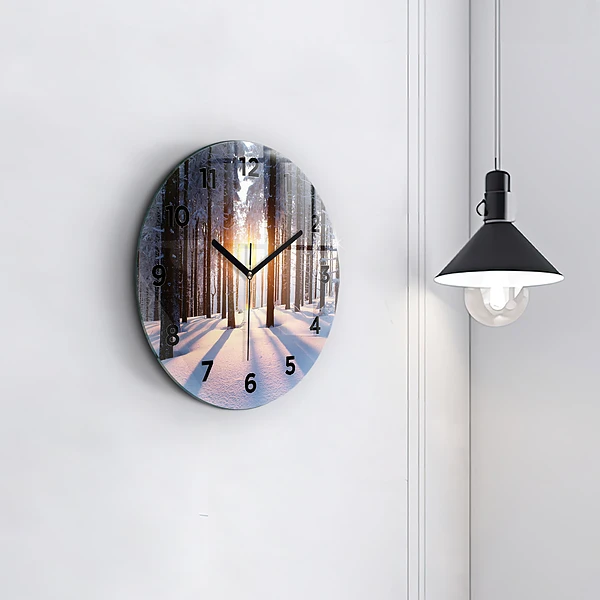 Wanduhr glas rund Sonnenuntergang Wald