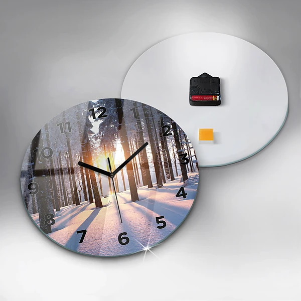 Wanduhr glas rund Sonnenuntergang Wald