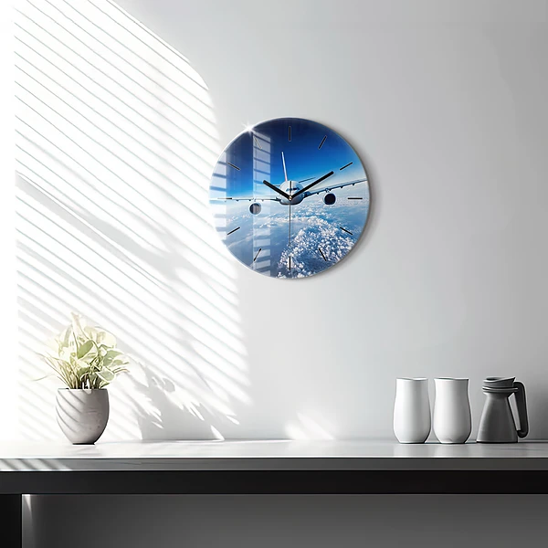 Wanduhr rund mit motiv Flugzeug Wolken