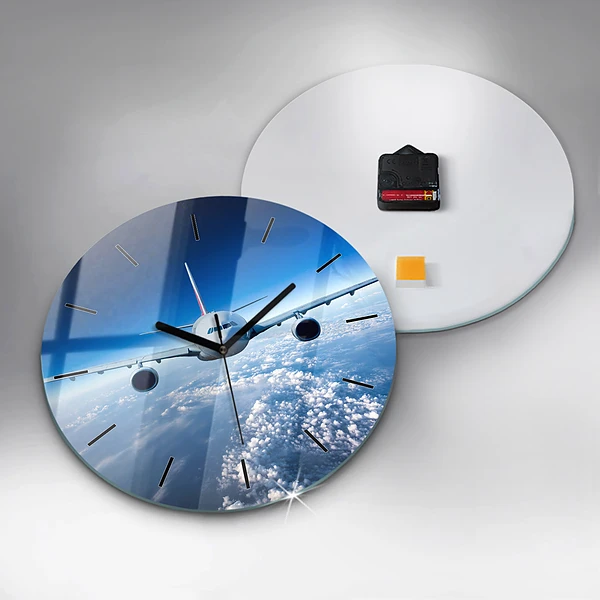 Wanduhr rund mit motiv Flugzeug Wolken