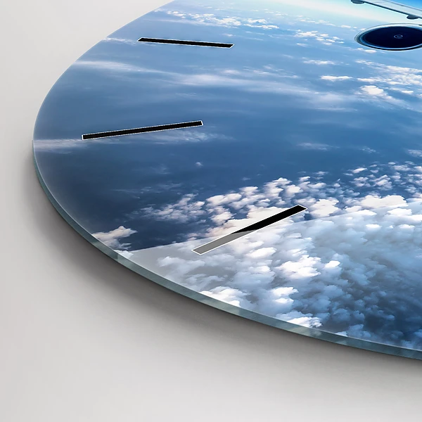 Wanduhr rund mit motiv Flugzeug Wolken