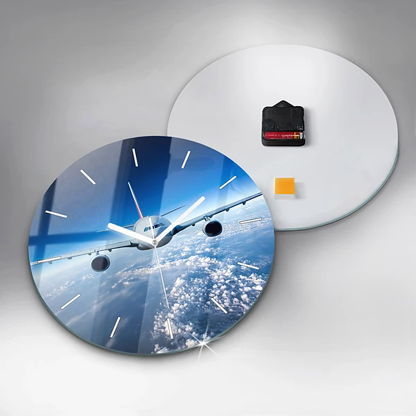 Wanduhr rund mit motiv Flugzeug Wolken