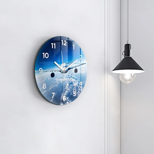 Wanduhr rund mit motiv Flugzeug Wolken