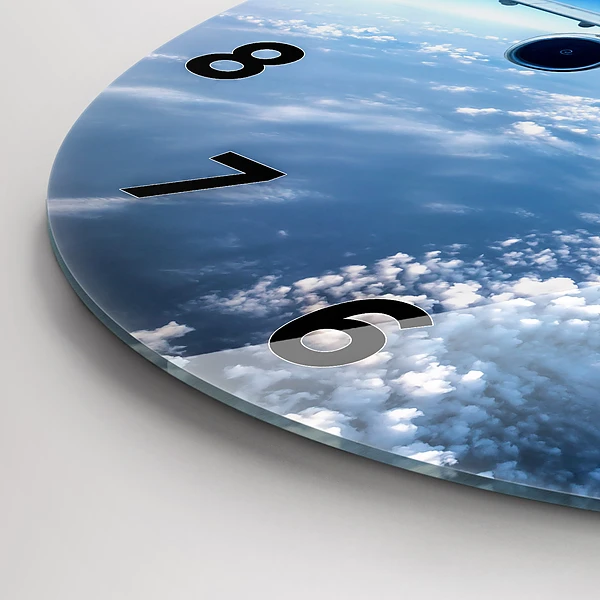 Wanduhr rund mit motiv Flugzeug Wolken