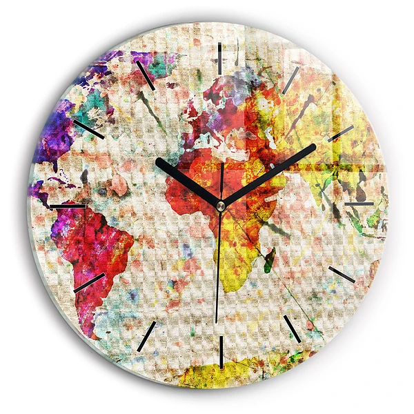 Wanduhr rund Farbige Weltkarte