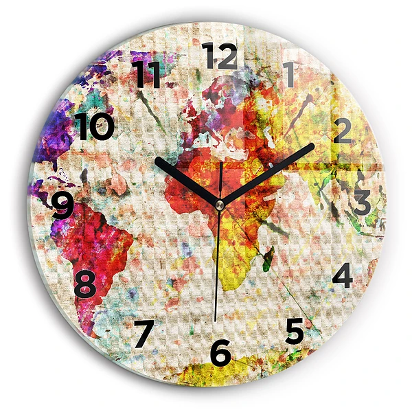 Wanduhr rund Farbige Weltkarte