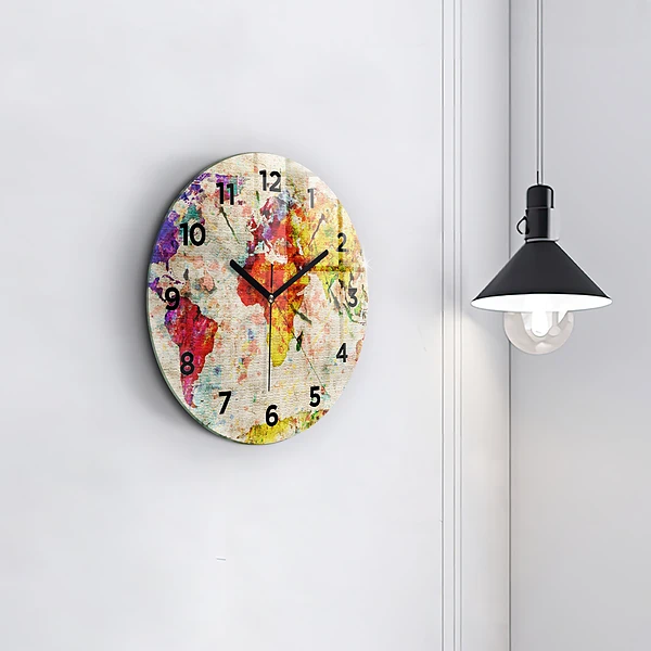 Wanduhr rund Farbige Weltkarte