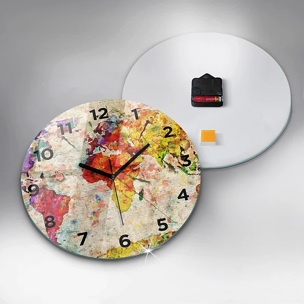 Wanduhr rund Farbige Weltkarte
