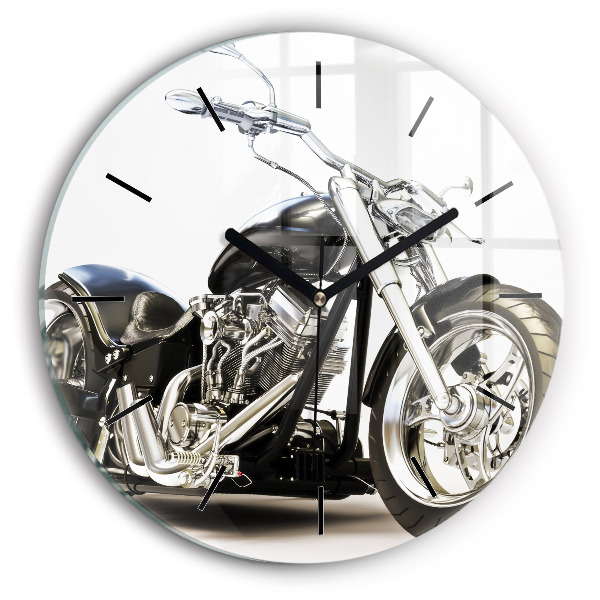 Wanduhr glas rund Schwarzes Motorrad