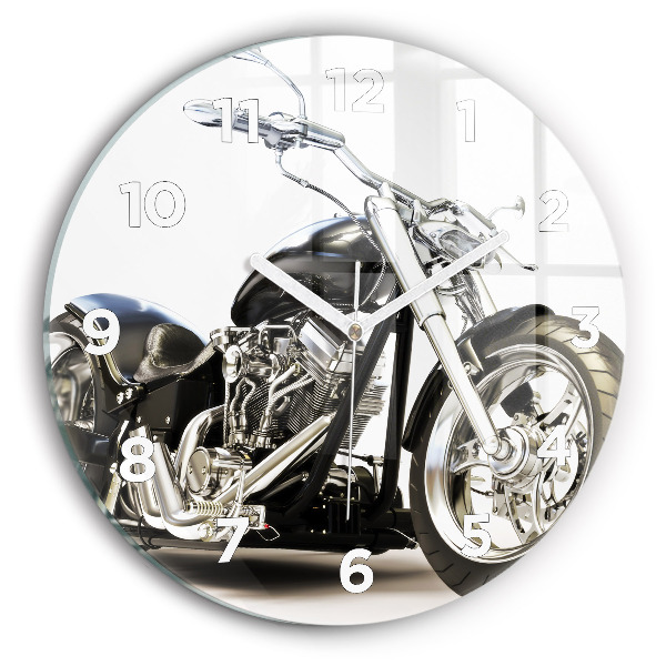 Wanduhr glas rund Schwarzes Motorrad