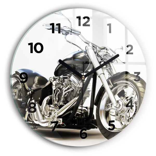 Wanduhr glas rund Schwarzes Motorrad