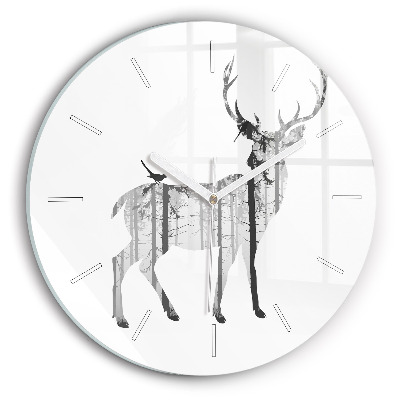 Wanduhr rund Silhouette eines Rehs Wald