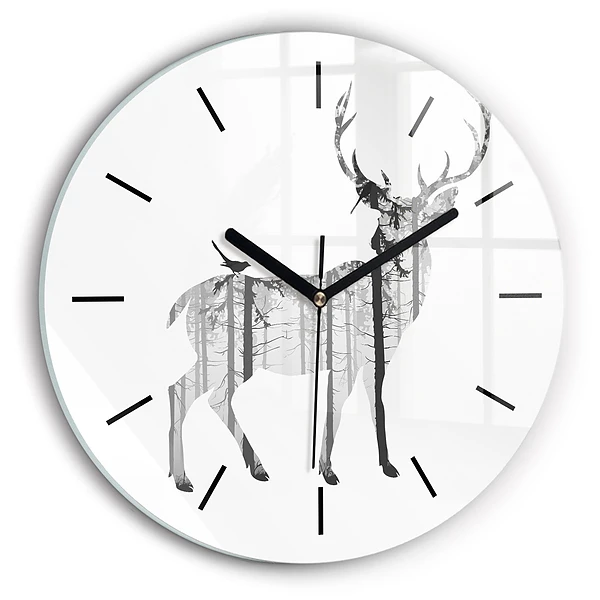 Wanduhr rund Silhouette eines Rehs Wald