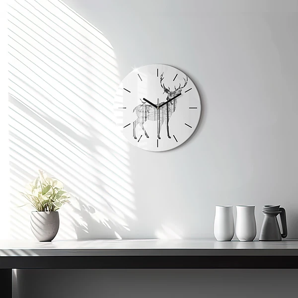 Wanduhr rund Silhouette eines Rehs Wald