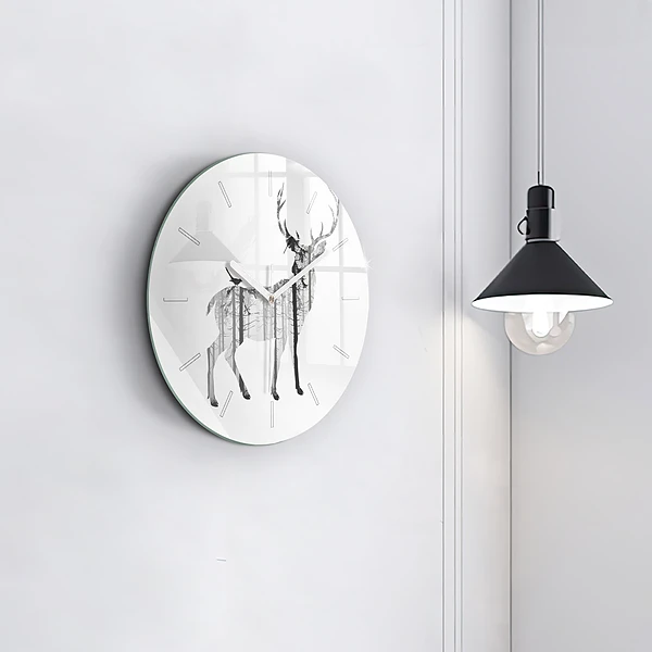 Wanduhr rund Silhouette eines Rehs Wald