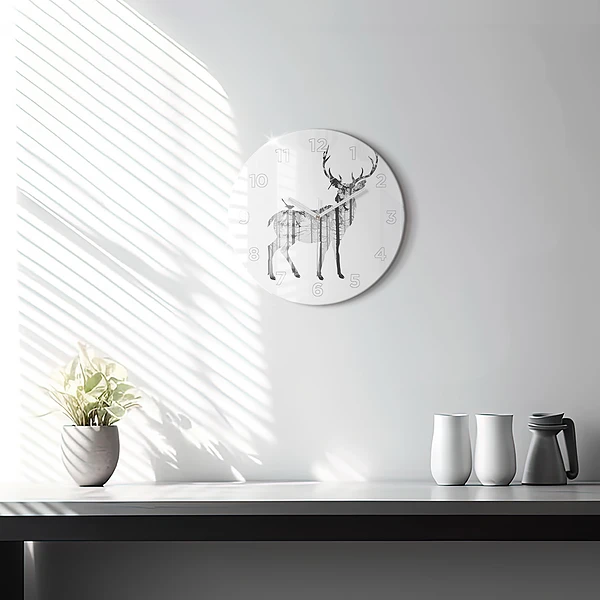 Wanduhr rund Silhouette eines Rehs Wald
