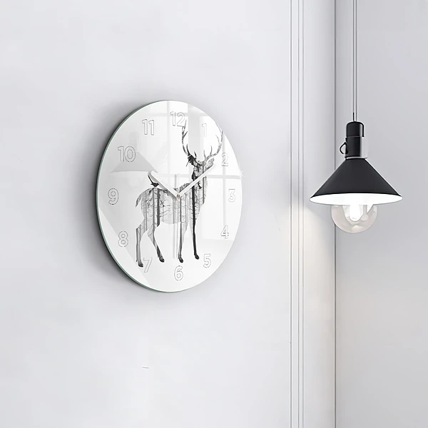 Wanduhr rund Silhouette eines Rehs Wald
