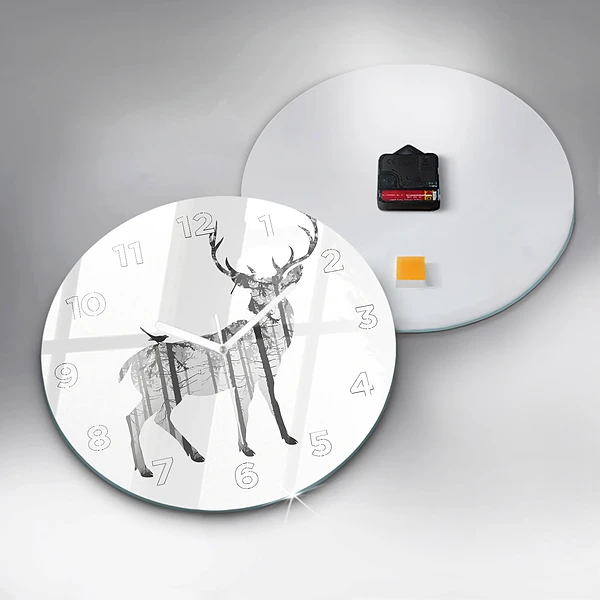 Wanduhr rund Silhouette eines Rehs Wald