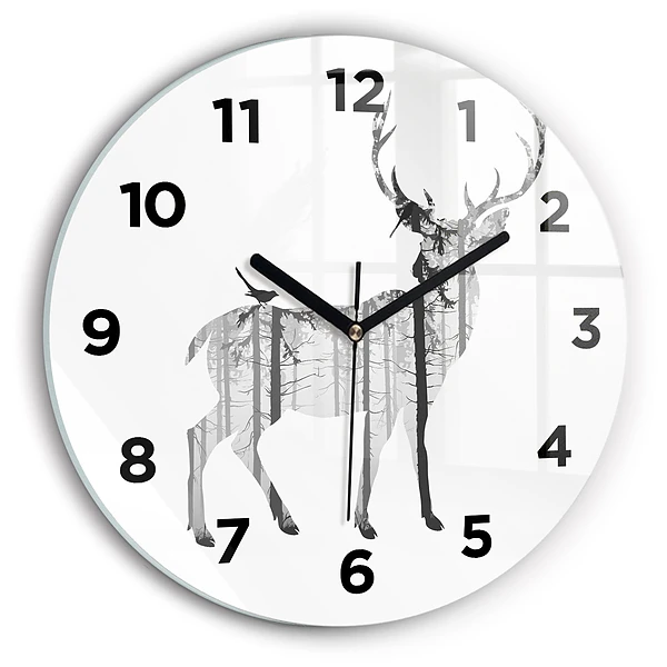 Wanduhr rund Silhouette eines Rehs Wald