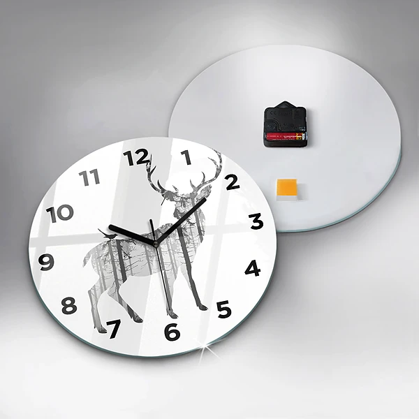 Wanduhr rund Silhouette eines Rehs Wald