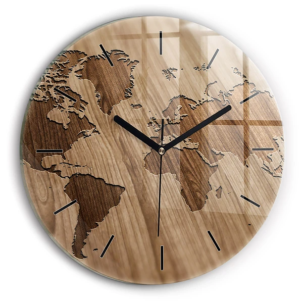 Wanduhr rund Weltkarte auf Holz