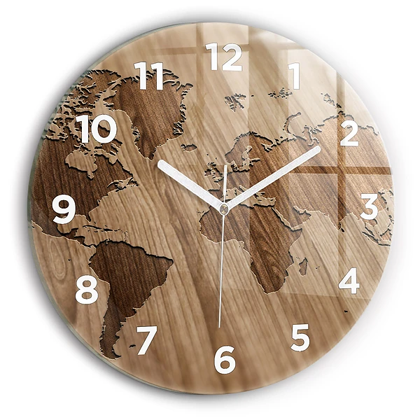Wanduhr rund Weltkarte auf Holz