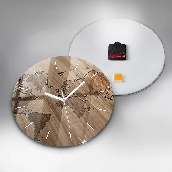Wanduhr rund Weltkarte auf Holz