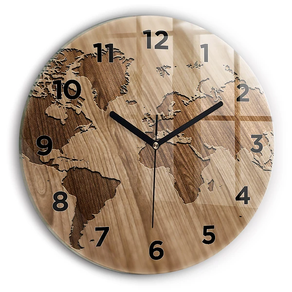 Wanduhr rund Weltkarte auf Holz