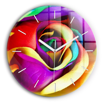 Wanduhr rund mit motiv Regenbogenrose