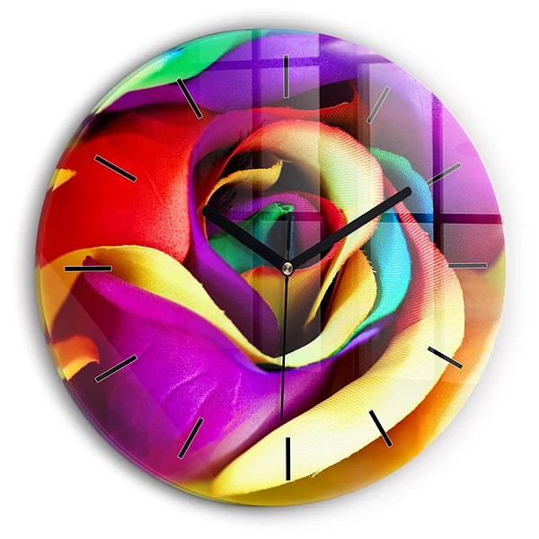Wanduhr rund mit motiv Regenbogenrose