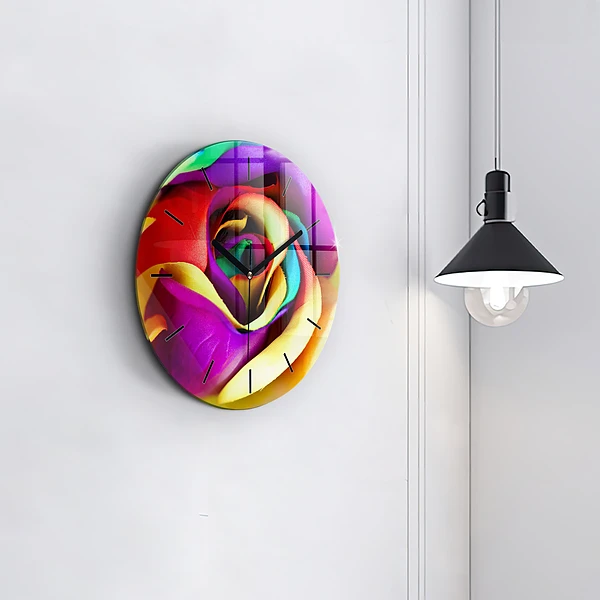Wanduhr rund mit motiv Regenbogenrose