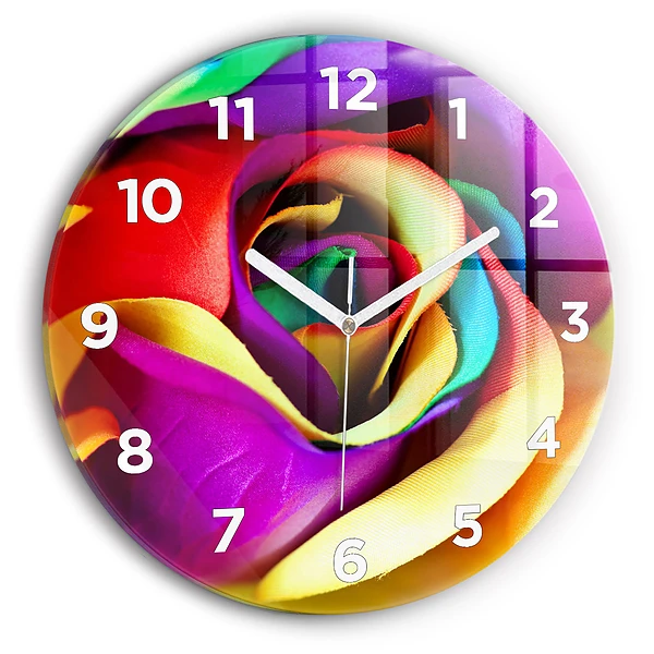 Wanduhr rund mit motiv Regenbogenrose